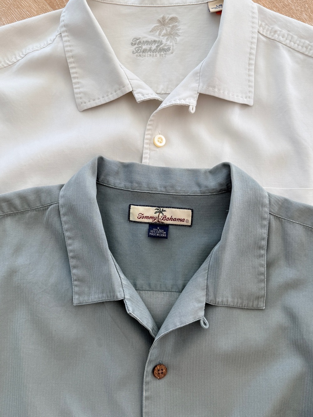 Tommy Bahama Men's Short-Sleeve Camp Shirts in White and Sage Green
